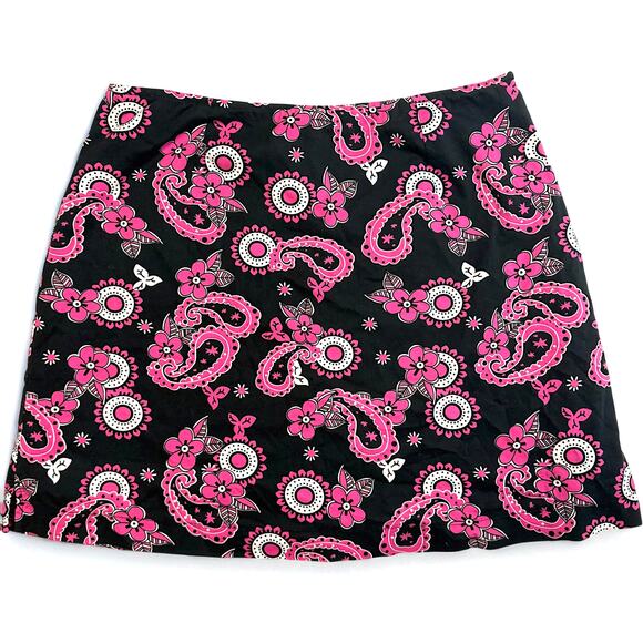 metrostyle Dresses & Skirts - Metrostyle 10 Black Pink Paisley Mini Skirt Y2K Mod Stretch Floral Print